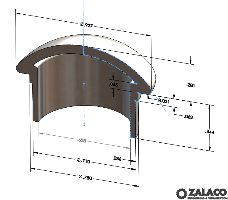 Shake Cap 3D Model - Shown with Dimensions